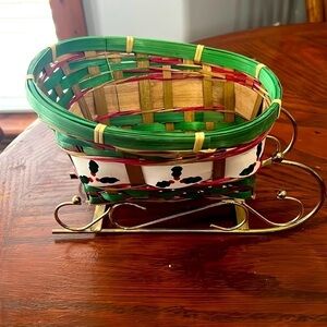 Vintage Hand painted holly basket sleigh